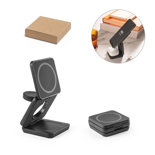 BROGLIE. Cargador inalámbrico magnético 3 en 1 de 15 W ultrarrápido en ABS reciclado (100% rABS)