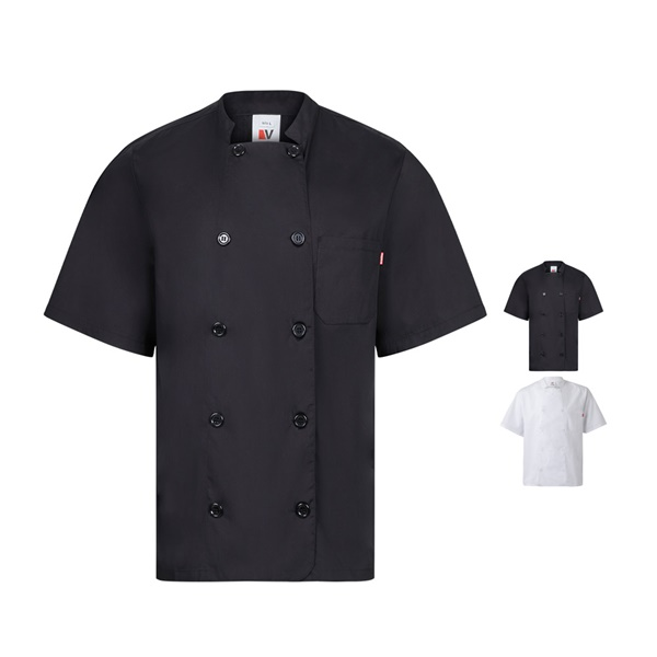 VL DURGA. Chaqueta de cocina de manga corta en popelina (110 g/m²) de algodón (35%) y poliéster (65%