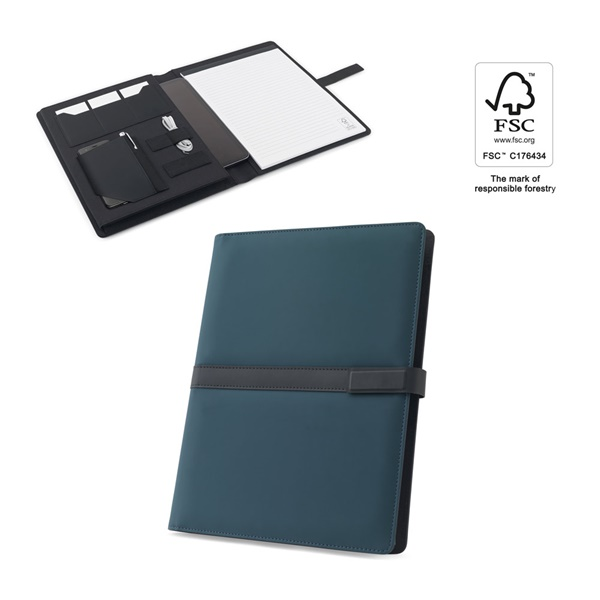 SANDERSON FOLDER. Carpeta A4 de PU (50% reciclada) con cierre magnético y bloc de notas con páginas 