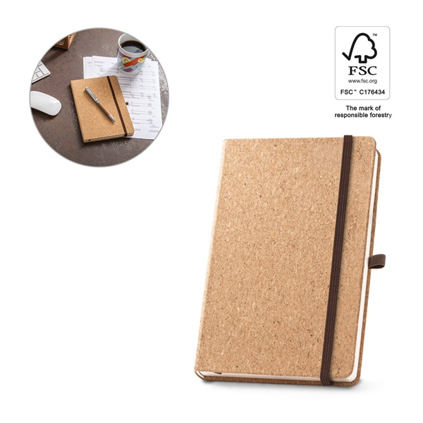 HAWKINS A5. Libreta de corcho A5 con páginas lisas en material certificado FSC™ y otros materiales s