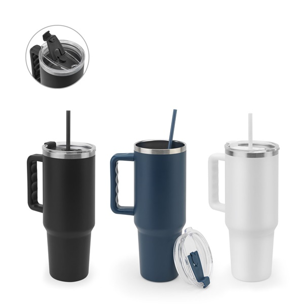 JOYNER XL. Vaso de viaje grande de acero inoxidable (91 % reciclado) con aislamiento al vacío de dob
