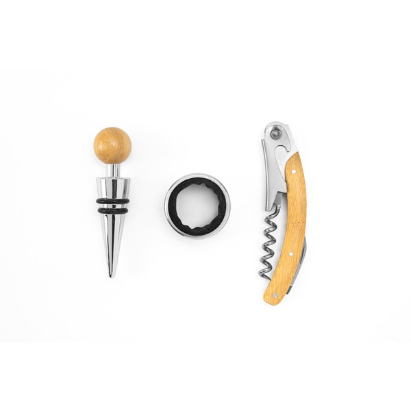 SAVORY. Juego de vino de bambú y acero inoxidable